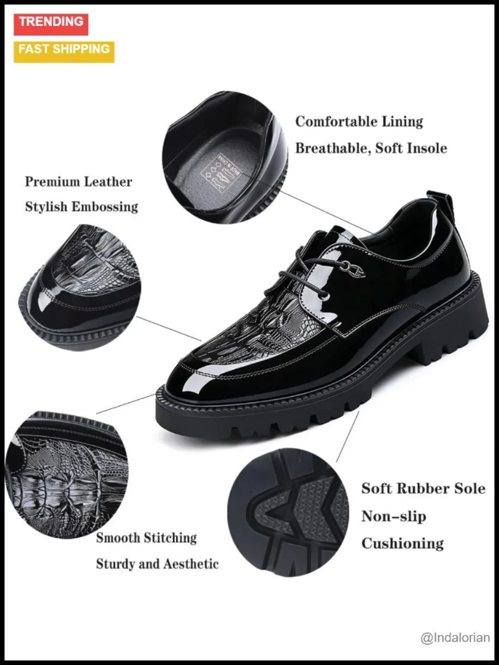 Men's Patent Leather Oxford Shoes Chunky Lug Sole Platform Derby Dress Shoes